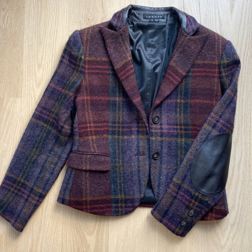 Theory wool blazer with leather detailing